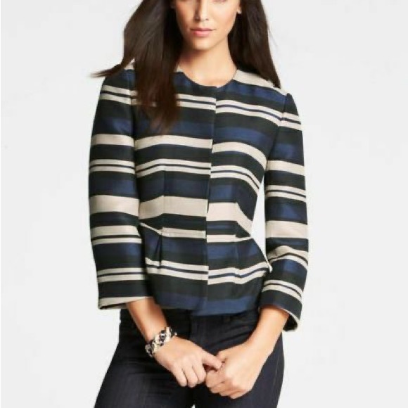 ANN TAYLOR Midnight Stripe Peplum
Suit Jacket/Blazer-SZ.4 - Picture 1 of 11